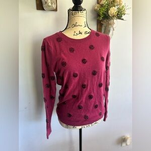 Talbots burgundy sweater polka dots acrylic detail lamb’s‎ wool preppy casual